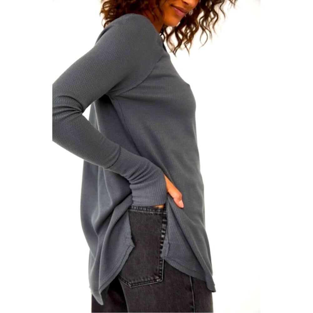 NWT Free People We The Free Snowy Thermal Top Blue‎ Sz M